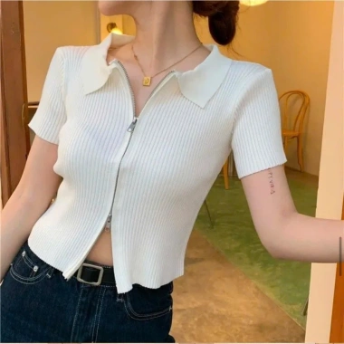 Áo cộc tay croptop len tăm co giãn, khóa kéo 2 chiều, hottrend NGONMINH SP273 - 139k