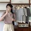 Áo cộc tay nữ dệt kim Mongtoghi thiết kế cổ bẻ, khuy cài, phong cách năng động NGOMINH SP290