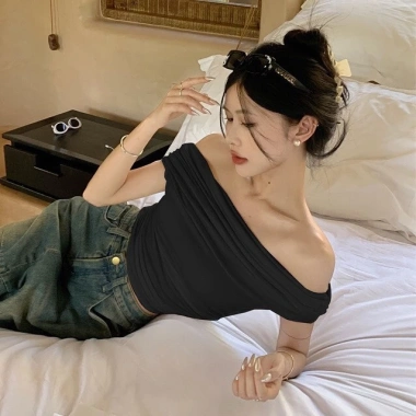 Áo cộc tay trễ vai crop top ôm body gợi cảm phong cách Hàn Quốc, size lớn, Quảng Châu KUNKUN SP140 - chỉ 99.000₫