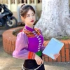 Áo cóm cổ đứng lụa hàn tím đậm, thổ cẩm khít tay, tơ dài - Giá chỉ 250.000đ 2