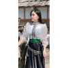Áo cóm cổ đứng phi bóng trắng 2 cánh bươm, tay tơ dài chun - Giá chỉ 250.000đ (giảm từ 315.000đ) 2