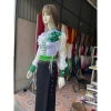 Áo cóm cổ đứng phi bóng trắng, nẹp xanh, nơ xanh, 1 cánh bươm, tay tơ dài - 270k 2