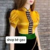 Áo cóm cổ đứng phi bóng vàng tay xếp - Thiết kế dân tộc Thái, giảm còn 200k 2