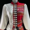 Áo cóm cổ sóng phi bóng trắng nửa thổ cẩm, khít tay dài, dân tộc thái, chỉ 250k 2
