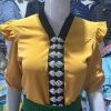 Áo cóm cổ V lụa hàn vàng nẹp đen tay nơ dây ngọc - Giá chỉ 250.000, áo dân tộc Thái sang trọng 2