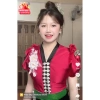 Áo cóm cổ V lụa mềm đỏ đô nẹp đen, riềm tay nơ, hoa đôi lụa trắng - Giá 300k 2