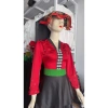 Áo cóm cổ V lụa mềm đỏ đô nẹp đen tay dài - hoa đôi đỏ, áo dân tộc Thái, giảm giá 450k 5