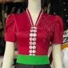 Áo cóm cổ V lụa mềm đỏ đô nẹp đỏ tay cộc hoa ren đẹp dân tộc Thái 350k giảm giá 2