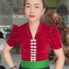 Áo cóm cổ V nhung đỏ kim tuyến, nẹp đỏ, riềm tay cộc - Dân tộc Thái, giảm còn 250k 2