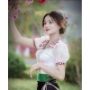 Áo Cóm Cổ V Thổ Cầm Tay Tơ Riềm Cộc - Thiết kế Dân tộc, Giá chỉ 300.000đ