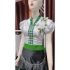 Áo cóm cổ V trắng nẹp xanh tay nơ, khâu hoa đôi trắng lá xanh - Dân tộc Thái 270k 4