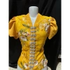 Áo cóm cổ V vải 3D vàng nẹp, tay nơ sang trọng - Đẹp dân tộc Thái, giảm giá 250k 2