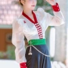 Áo cóm dân tộc thái cổ V phi bóng trắng, nẹp đỏ tươi, nơ 1 cánh bướm, tay tơ dài - Giá chỉ 250.000đ 2