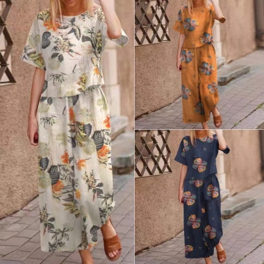 Áo cotton vải lanh in hoa tay ngắn - Bộ đồ thể thao thời trang mùa xuân, giảm giá 23% chỉ 368.804 VND