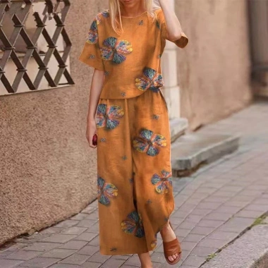 Áo cotton vải lanh in hoa tay ngắn - Bộ đồ thể thao thời trang mùa xuân, giảm giá 23% chỉ 368.804 VND