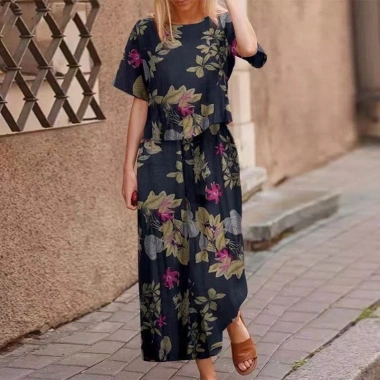 Áo cotton vải lanh in hoa tay ngắn - Bộ đồ thể thao thời trang mùa xuân, giảm giá 23% chỉ 368.804 VND