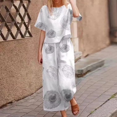 Áo cotton vải lanh in hoa tay ngắn - Bộ đồ thể thao thời trang mùa xuân, giảm giá 23% chỉ 368.804 VND