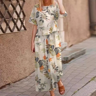 Áo cotton vải lanh in hoa tay ngắn - Bộ đồ thể thao thời trang mùa xuân, giảm giá 23% chỉ 368.804 VND