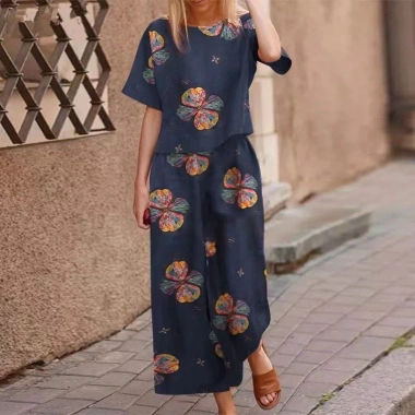 Áo cotton vải lanh in hoa tay ngắn - Bộ đồ thể thao thời trang mùa xuân, giảm giá 23% chỉ 368.804 VND