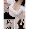 Áo cotton zip đẹp cổ chữ U bọc viền, to phom ôm co dãn, giá 49.000đ giảm sâu