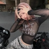 Áo Crop Top Cổ Tròn Tay Dài Chữ In Lưới Đồ Họa Nữ SBS - Giá chỉ 45.144 VND 7