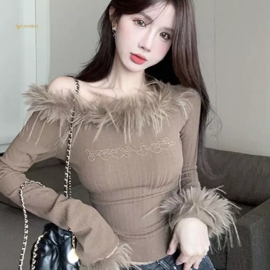 Áo Crop Top Nữ Gợi Cảm Lệch Vai Tay Dài Furry Giá 162.972 VND Giảm Đặc Biệt 4