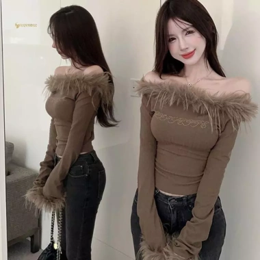 Áo Crop Top Nữ Gợi Cảm Lệch Vai Tay Dài Furry Giá 162.972 VND Giảm Đặc Biệt 6