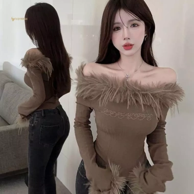 Áo Crop Top Nữ Gợi Cảm Lệch Vai Tay Dài Furry Giá 162.972 VND Giảm Đặc Biệt 7