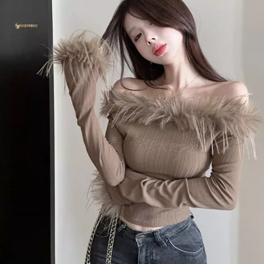 Áo Crop Top Nữ Gợi Cảm Lệch Vai Tay Dài Furry Giá 162.972 VND Giảm Đặc Biệt 9