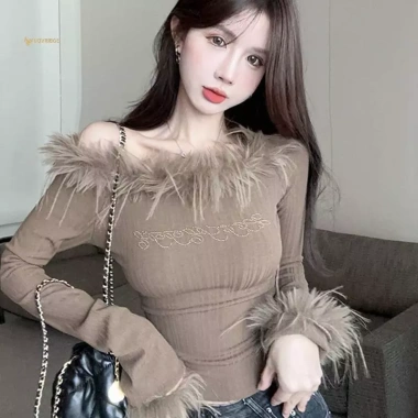 Áo Crop Top Nữ Gợi Cảm Lệch Vai Tay Dài Furry Giá 162.972 VND Giảm Đặc Biệt 10