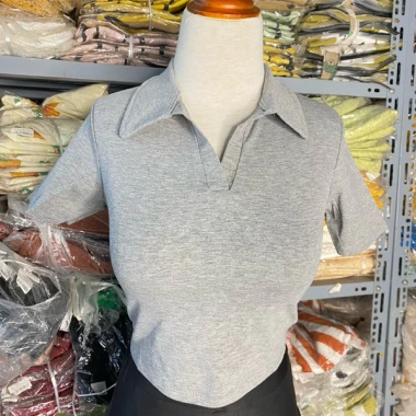 Áo croptop cổ bẻ cộc tay dáng Hàn thời trang nữ thoáng mát phong cách giảm giá 23k