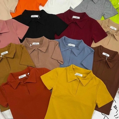 Áo croptop cổ bẻ cộc tay dáng Hàn thời trang nữ thoáng mát phong cách giảm giá 23k