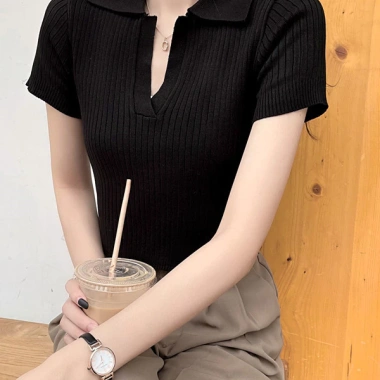 Áo croptop len trơn V cộc tay cổ bẻ - Giá ưu đãi 110.400₫, ấm áp, trẻ trung 7