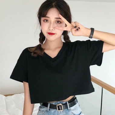 Áo croptop nữ tay ngắn cổ V xinh xắn, sexy, giảm giá 56k - Chỉ 56.090₫