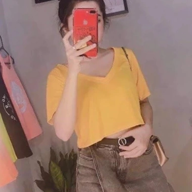 Áo croptop nữ tay ngắn cổ V xinh xắn, sexy, giảm giá 56k - Chỉ 56.090₫