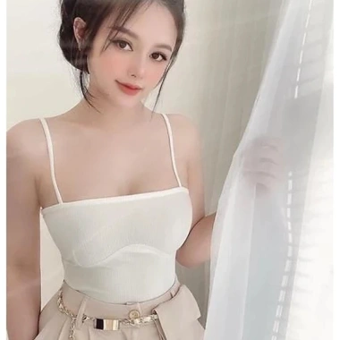 Áo Croptop Tăm Hai Dây Phối Viền Ngực - Thiết Kế Quyến Rũ, Giá Chỉ 63.900₫