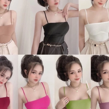 Áo Croptop Tăm Hai Dây Phối Viền Ngực - Thiết Kế Quyến Rũ, Giá Chỉ 63.900₫