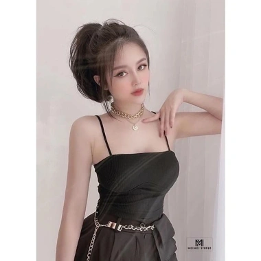 Áo Croptop Tăm Hai Dây Phối Viền Ngực - Thiết Kế Quyến Rũ, Giá Chỉ 63.900₫
