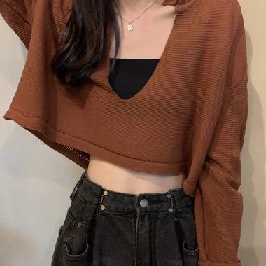 Áo Croptop Tay Dài Cổ Khoét Gợi Cảm Sexy - Giá 124.200₫ Giảm Đặc Biệt