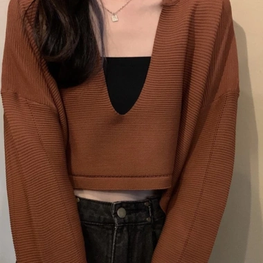 Áo Croptop Tay Dài Cổ Khoét Gợi Cảm Sexy - Giá 124.200₫ Giảm Đặc Biệt