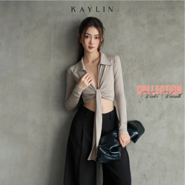 Áo croptop tay dài cổ sơ mi dây phối thun cotton gợi cảm BST 11/2.025 - Giá ưu đãi 338.000đ