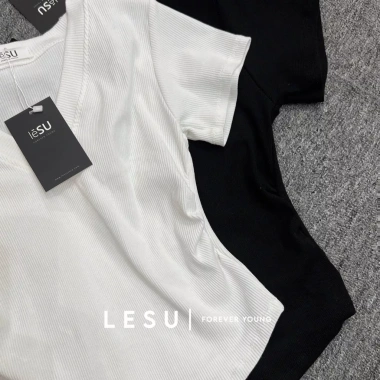 Áo Croptop Thun Gân Nhún Eo Cổ V Lai Bầu Tay Ngắn - Giảm Giá Đến 110k 9
