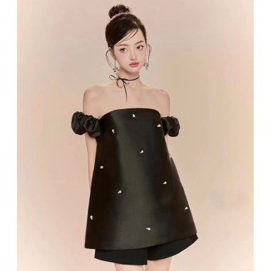 Áo cúp ngực trễ tay nhún đính ngọc tiểu thư – Sang trọng, chỉ 149.000₫ 5