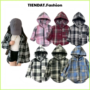 Áo Dạ Sơ Mi Có Mũ Bé - Phong Cách Hàn Quốc Dễ Thương, Dày Dặn, Chống Nắng, 79.000₫