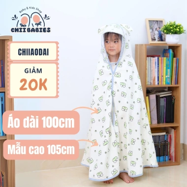 Áo dài 100cm chống nắng bé CHII BABIES - Đũi gân Khủng Long kèm tấm chắn, giá ưu đãi 109k 2