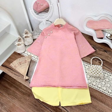 Áo dài 4 tà gấm cao cấp cho bé gái 20-40kg - Bikini Kids áo dài tết truyền thống, giảm giá 22% chỉ 237.500₫ 5
