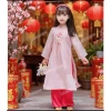 Áo dài bé gái 3 bộ (áo+quần+xược) thêu hoa cách tân Tết - Hanna 9-32kg 139k