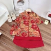 Áo Dài Bé Gái 4 Tà Hoa Mẫu Đơn, Túi Vải + Cài Ngọc Xinh – 209.000 VND 6