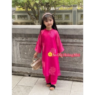 Áo Dài Bé Gái Cách Tân - Lụa Mỹ, Đính Kết Thủ Công, Đẹp Tết & Lễ, 199.000₫ 2