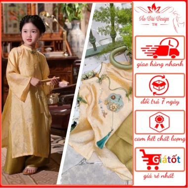 Áo dài bé gái Cát Tường màu vàng Thu Hà Silk Tết 2.026, giá chỉ 295.000₫ Áo dài bé gái Cát Tường màu vàng Thu Hà Silk Tết 2.026, giá chỉ 295.000₫
